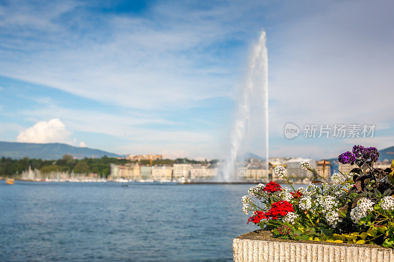 日内瓦湖和Jet d'Eau喷泉，瑞士